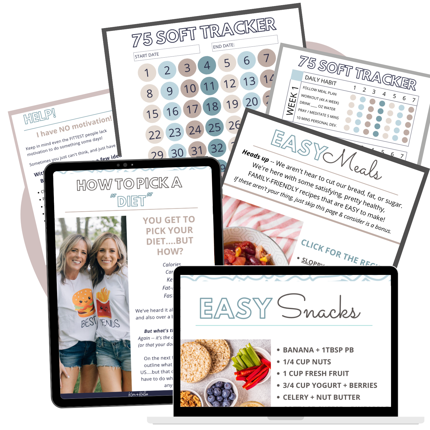 collage of 6 pages of the 75 soft printable ebook