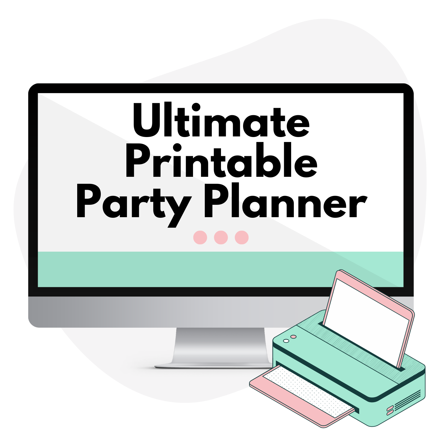 computer mockup with the text overlay Ultimate Printable Party Planner with a printer icon on the bottom right