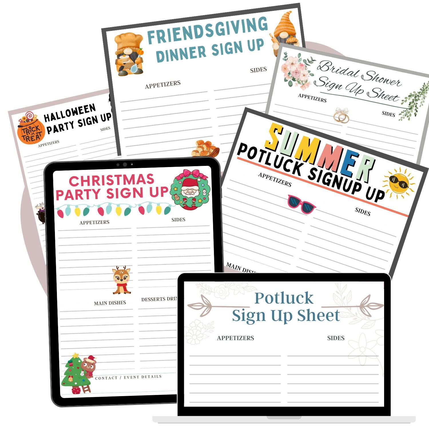 16 Best Printable Potluck Sign Up Sheet Templates Holiday & Party PDF