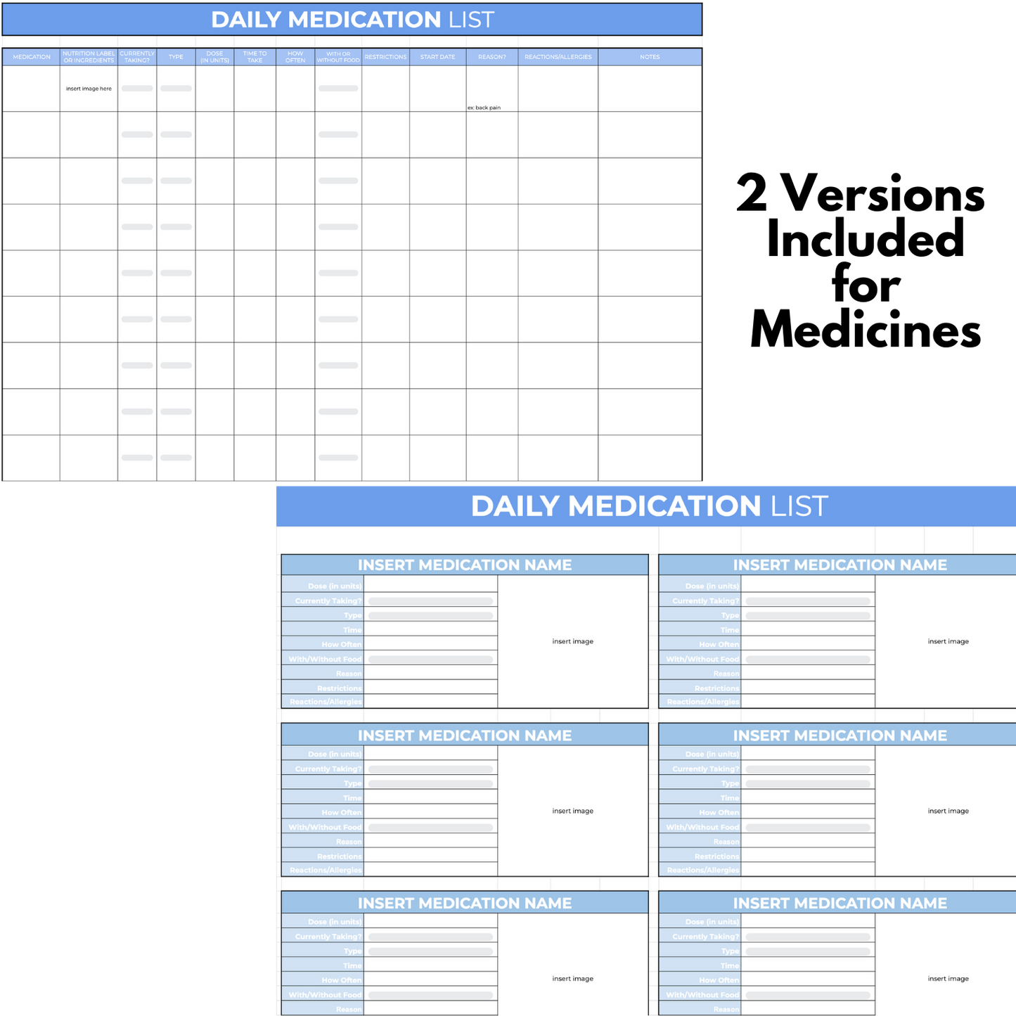 collage of the daily medication tracker templates