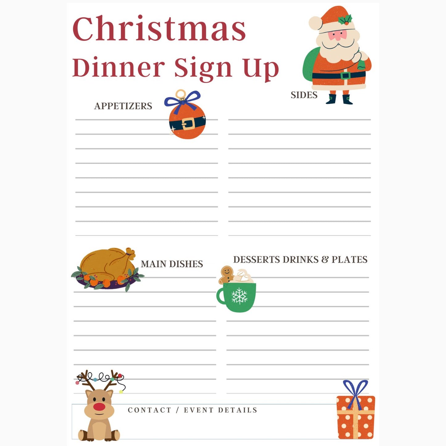 Printable Christmas Potluck Party Sign Up Sheet