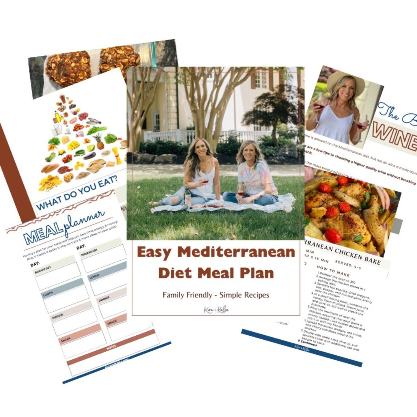 Sample of 6 of the pages within the 53 page Mediterranean Diet Printable ebook
