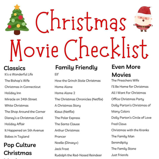 sneak peek at the printable Christmas Movie Checklist PDF