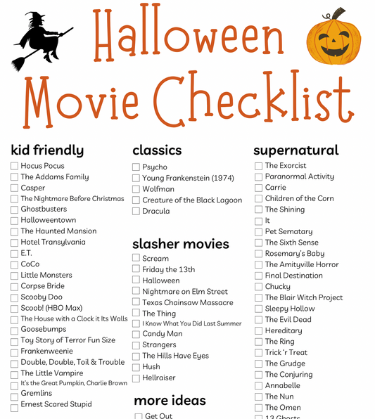 the Printable Halloween Movie Checklist
