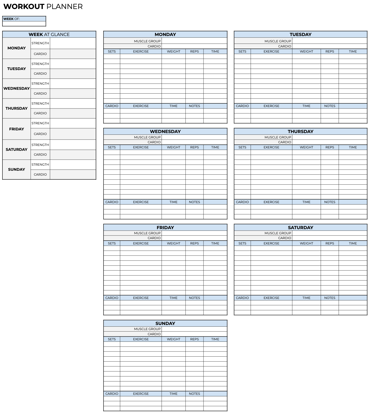 Exercise Plan Spreadsheet Weekly Workout Plan Template Excel or Google Sheets – Kim and Kalee