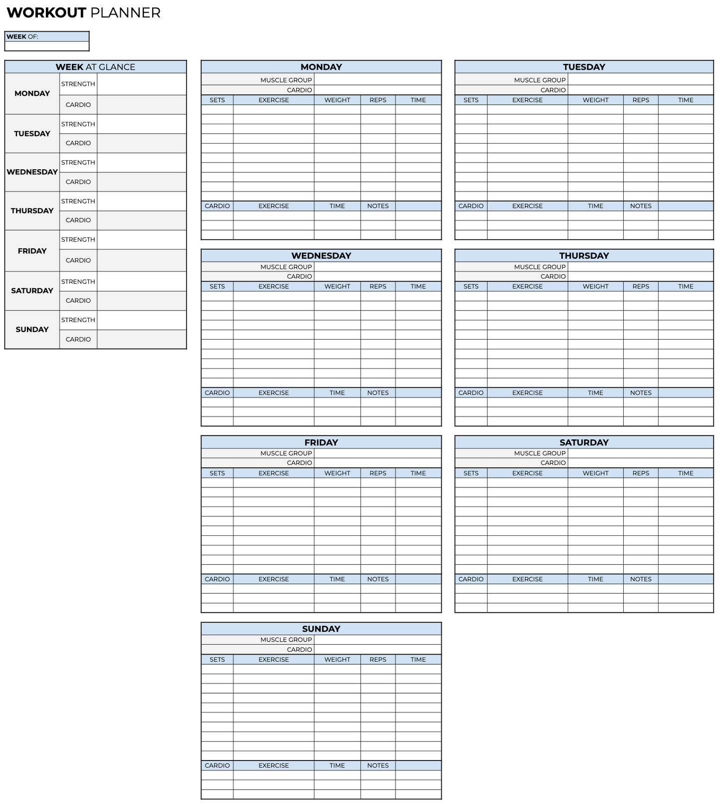 another screenshot of the weekly workout plan template