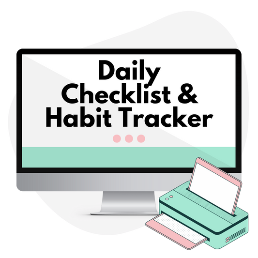 hero image for the daily checklist and habit tracker with a printer on the image