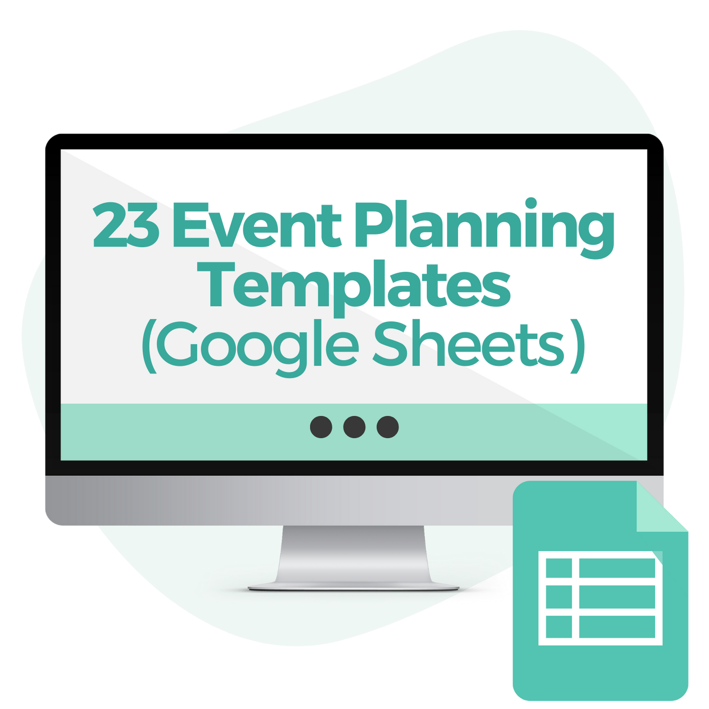 laptop prop image with the text overlay 23 event planning templates (google sheets) with excel logo