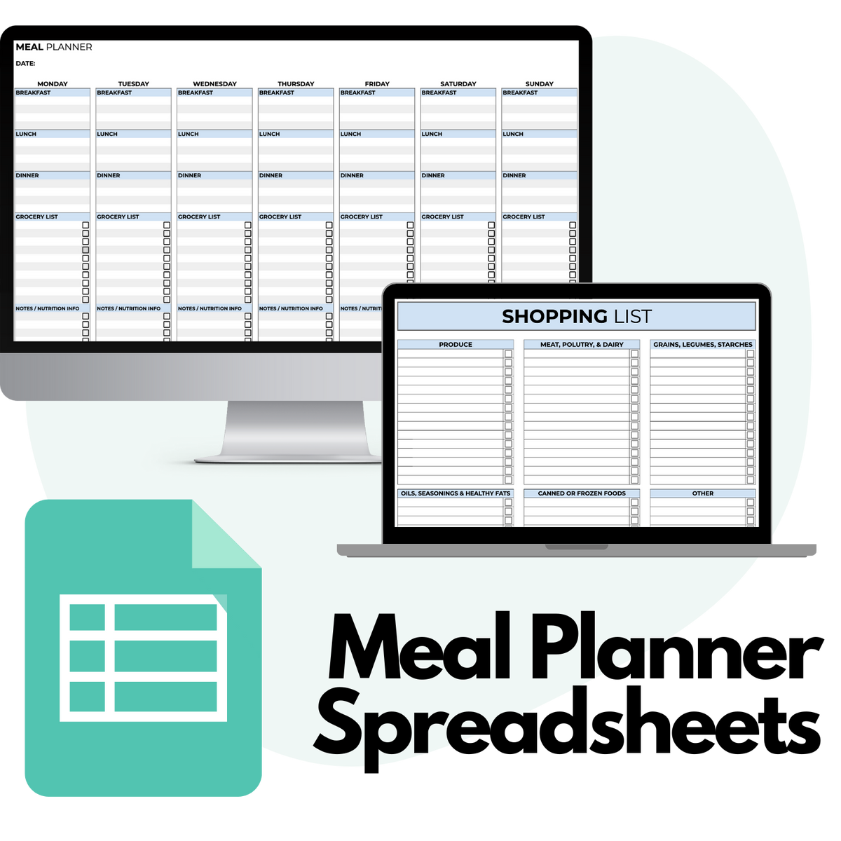 Weekly Meal Planning Spreadsheet Template & Shopping List (Google Shee ...
