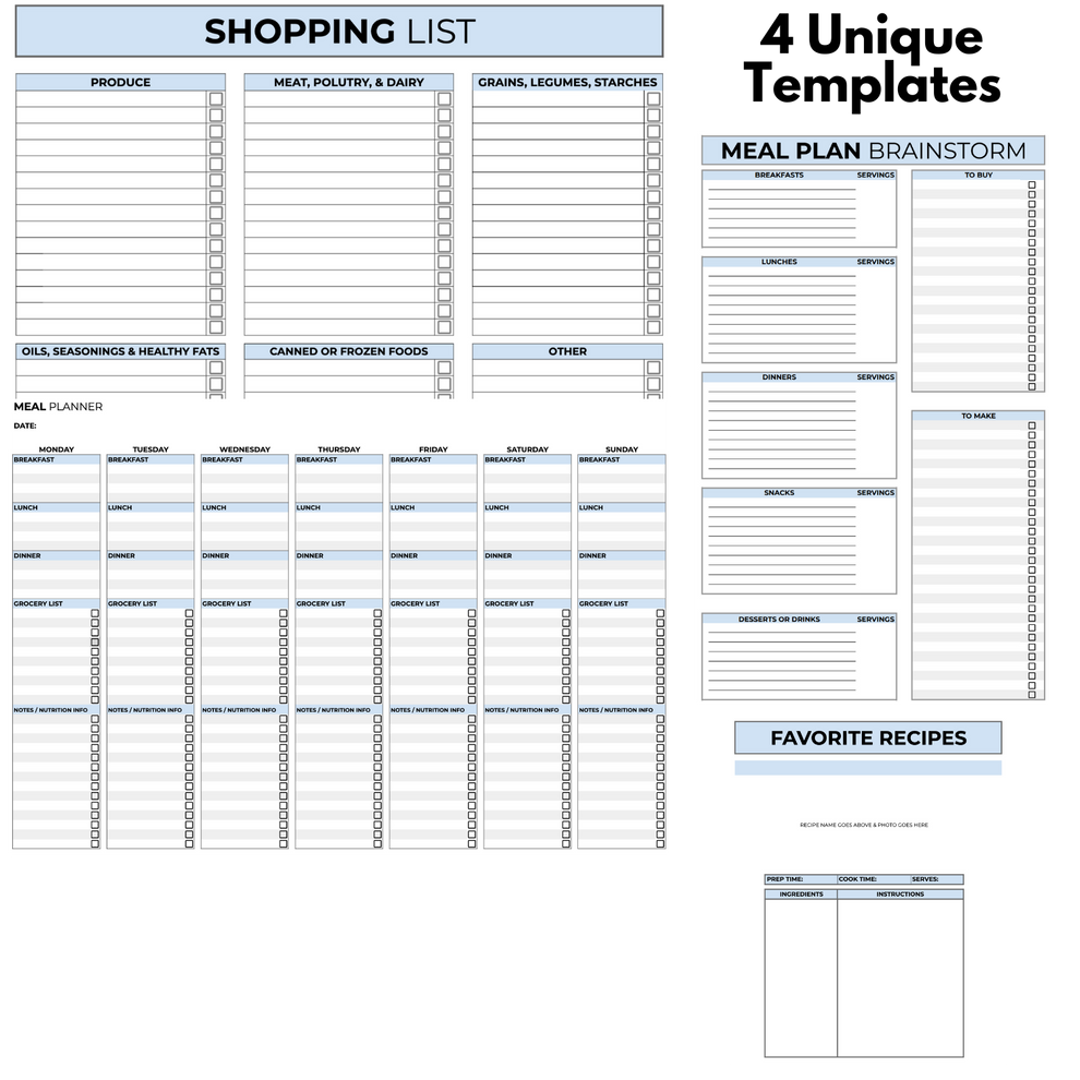 Printable Weekly Meal Planner, Recipes & Grocery List PDFs – Kim and Kalee
