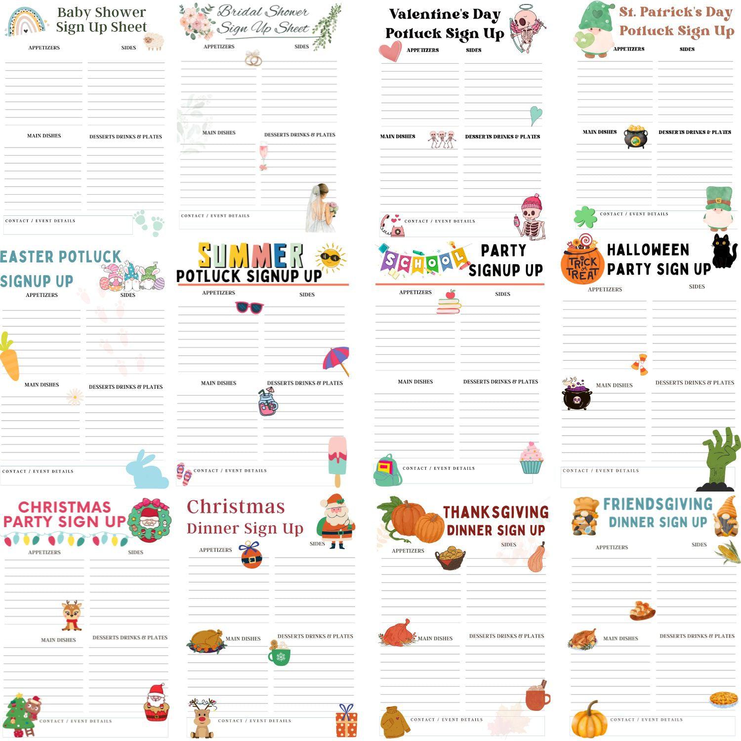16 Best Printable Potluck Sign Up Sheet Templates Holiday & Party PDF