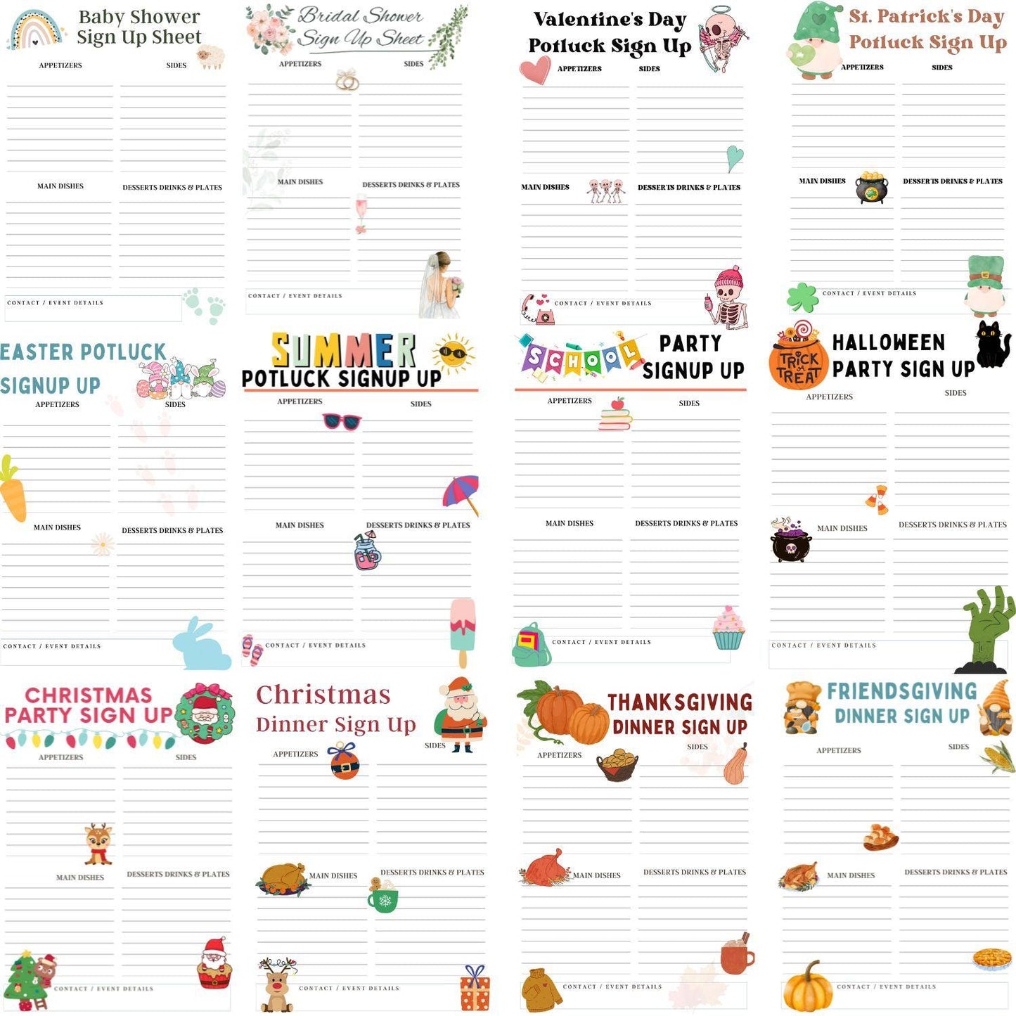 16 Best Printable Potluck Sign Up Sheet Templates: Holiday & Party PDF