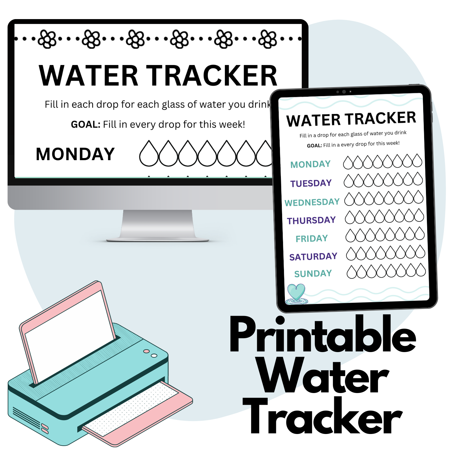 Water Tracker Printable Daily & Weekly Tracking Kim and Kalee