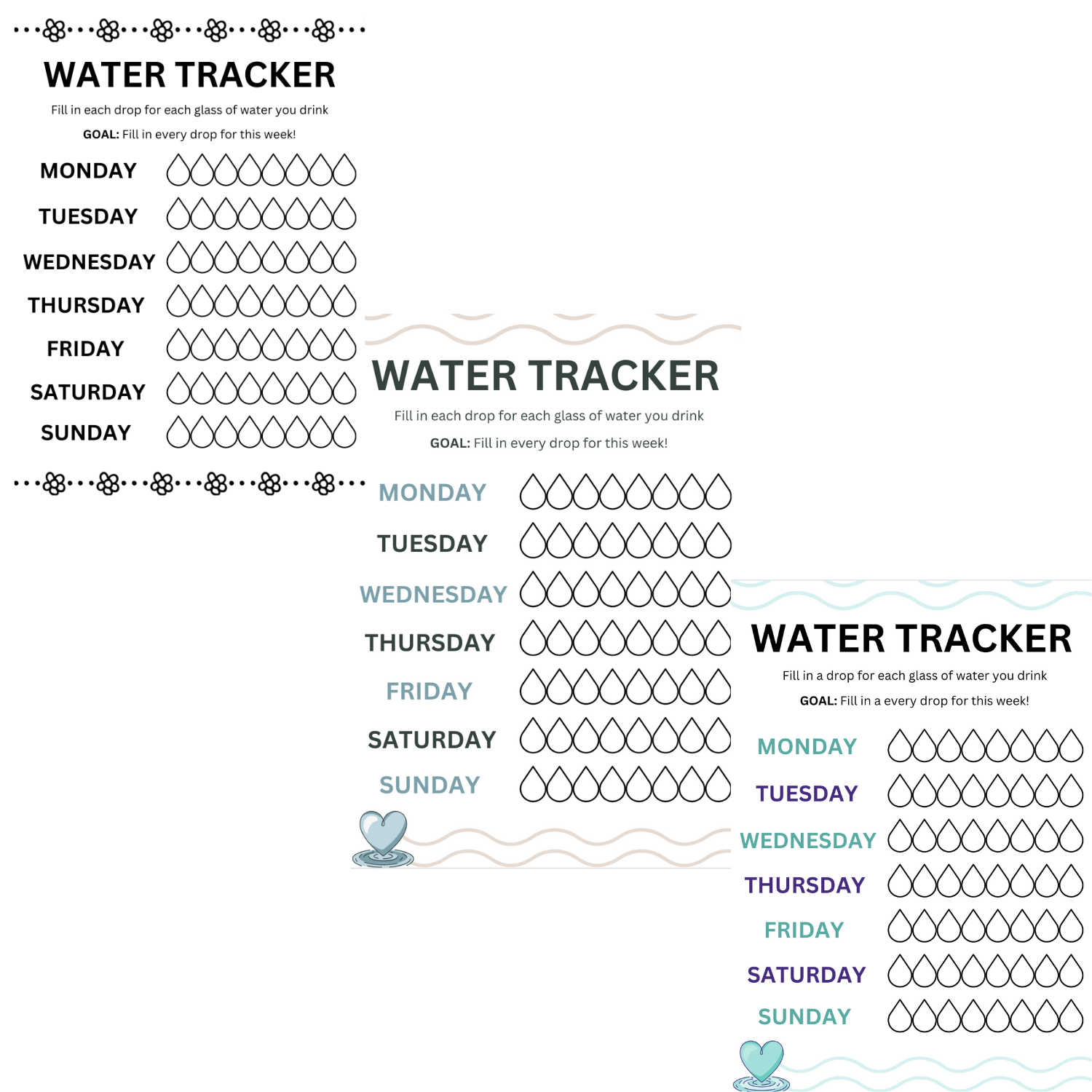 Water Tracker Printable Daily & Weekly Tracking Kim and Kalee